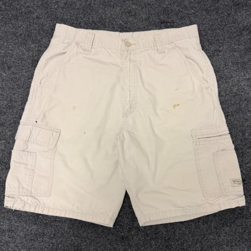 Wrangler Mens Y2K White Cargo Shorts Cream Tan Size 34 Relaxed Fit Utility